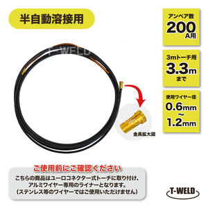 半自動溶接 CO2 トーチ ユーロコネクター 200A×3.3ｍ アルミワイヤー用 石墨製 ライナー ( コンジェットチューブ ）1本