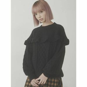 merryjenny 人気完売品 貴重 ニット ケーブルニット プルオーバー フリルニット セーター ブラック