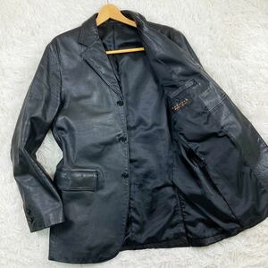 美品 希少L メンズビギ ラッドメス MEN'S BIGI テーラードジャケット ブルゾン カウレザー 牛革 本革 ブラック 黒 大きいサイズ 高級感◎