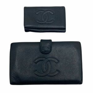 【イチオク】 シャネル CHANEL ココマーク キャビアスキン がま口 ウォレット 財布 キーケース 6番台 7番台 セット ストラップ2個欠品あり