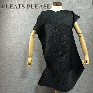 プリーツプリーズ PLEATS PLEASE イッセイミヤケ ISSEY MIYAKE 変形ワンピース Palm JH483 ブラック ジグザグ