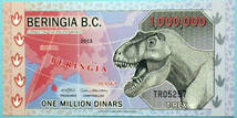世界・外国の紙幣【べリングア島】恐竜　100万ディナール　2013年　ポリマー　未使用 一円～_画像1
