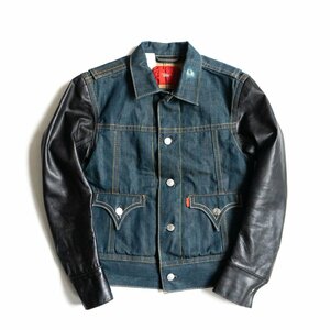 【雰囲気抜群】LEVI'S RED【00s Type 4 袖レザー デニム ジャケット】S リーバイスレッド 2401345