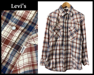 送料無料 G② 80s 80年代 OLD VINTAGE オールド ビンテージ USA製 米国製 Levi's リーバイス マルチ チェック 長袖 ウエスタン シャツ M