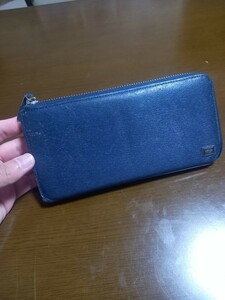 【中古】定価31,900円　PORTER ポーター カレント 長財布 財布 サイフ　L字ファスナー　小銭入れあり カード　吉田かばん　日本製　ネイビ