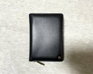 良品 アイグナー AIGNER レザー ラウンドファスナー マイクロ5サイズ システム手帳 5穴 革製 黒 ドイツ