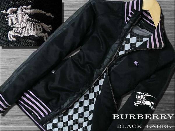 傑作！ラインアクセント　トラックジャケット　ナイト刺繍入　Mサイズ　D.NAVY▼バーバリーブラックレーベル BURBERRY BLACK LABEL