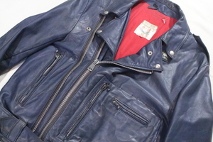 レアカラー 70's ルイスレザー TwinTrackBronx ダブルライダースジャケット ヴィンテージ古着 ブロンクス 表記44 ネイビー LewisLeathers