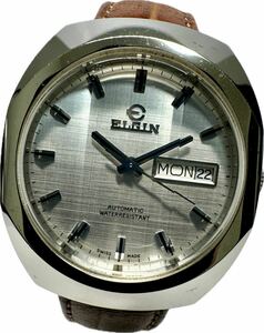 1円〜 Y ELGIN エルジン カットガラス シルバーダイヤル メンズ 自動巻き デイデイト アンティーク ヴィンテージ 時計 9211114