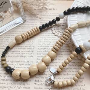 cookie lee jewelry ヴィンテージロングネックレス 木製ビーズ ナチュラル ブラック レア☆Vintage jewelry accessories k0063