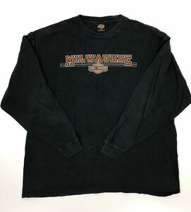 90‘s Harley-Davidson ハーレーダビッドソン　ロンT ブラック 黒 プリント 長袖Tシャツ 3XL