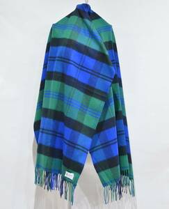 Johnstons John stone z large size cashmere check stole green blue Y-324545