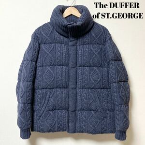 美品 The DUFFER of ST.GEORGE ザダファーオブセントジョージ ニットダウンジャケット ネイビーブルー 紺 青 ウール リネン