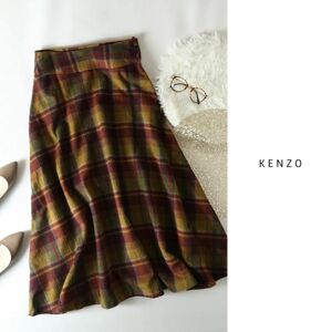 ケンゾー KENZO☆ウールチェック柄フレアロングスカート 38サイズ☆N-H 0265