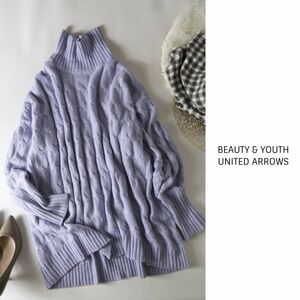 1.4万☆ユナイテッドアローズ/BEAUTY & YOUTH☆５ゲージケーブルタートルネックニットチュニック☆M-S 0195