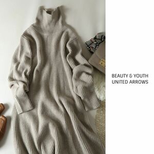 1.8万☆ユナイテッドアローズ/BEAUTY & YOUTH☆タートルネック ウールフレアニットワンピース☆A-O 0249