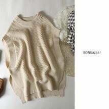 超美品☆ボンバザール BONbazaar☆サイドスリット クルーネック ニットベスト フリーサイズ☆M-B 0599_画像1