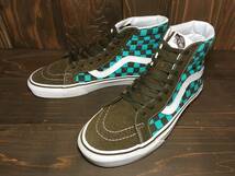 ★VANS バンズ US企画 SK8 HI スケート 50周年記念モデル 茶×緑×白 チェッカー 25.5cm 美品 Used検 50th オールドスクール ハーフキャブ_画像1