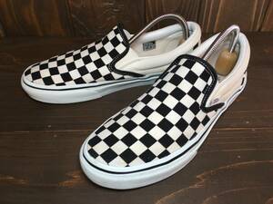 ★VANS バンズ 国内企画 slip on スリッポン 白×黒 チェッカー 25.5cm Used 検 SK8 オールドスクール ERA スニーカー