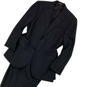 DORMEUIL Savile Rowドーメル サヴィルロウ スーツ ストライプ ウール 背抜き 175 L パンツ 89 シングル 上下 ブラック 黒 ビジネス 背抜き