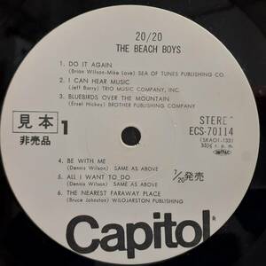 PROMO日本CAPITOL盤LP 見本盤 白ラベル The Beach Boys / 20/20 1969年作の77年盤 東芝 ECS-70114 ビーチ・ボーイズ Brian Wilson SMILE