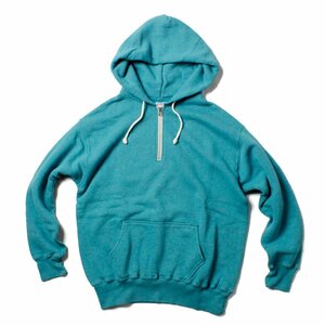 新品 ダブルワークス ハーフジップパーカー 1/4zip 吊り編みスウェット 日本製 ターコイズブルー XXL