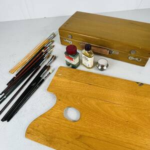 NA4571 画材 木製パレット 絵筆 ペンチングオイル ネオクリーナー 持ち運びケース 画家 アーティスト アート用品 検K