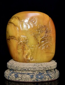 [ warehouse . pavilion warehouse goods *. mountain stone * rice field yellow stone * small . carving *. cow .. stamp * box attaching ]* rare rare article * ornament *. thing * China era fine art 