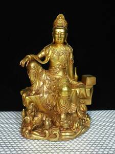 【古寶奇蔵】銅製・塗金・自在觀音像・置物・賞物・中国時代美術