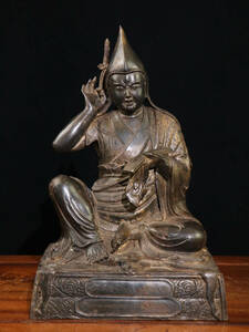 【古寶奇蔵】銅製・泥金・朱砂・宗喀巴像・置物・賞物・中国時代美術