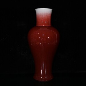【古寶奇蔵】清・康熙年製款・古陶瓷品・紅釉・觀音瓶・置物・賞物・中国時代美術