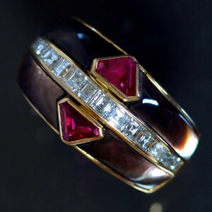 F3421[PIAGET] Piaget natural rarity diamond 14PCS ruby 2PCS shell top class 18 pure gold ring size 13 number weight 9.7g length width 12.5mm