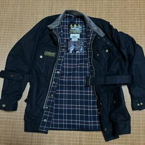 90年代 英国製 未着用 ビンテージバブアー★BARBOUR インターナショナルバイカーズ ジャケット★C40 紺 タータンチェック★made in England