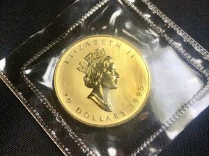 ☆エリザベス ELIZABETH 20DOLLARS 1995 カナダ メイプルリーフ金貨 24K 1／2オンス 15.5g 20ドル 新品未使用品☆