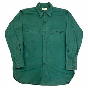 60s 70s L.L.Bean シャモアクロスシャツ L 161/2 グリーン 長袖 シャツ ボタンダウン 筆記体ロゴ LLビーン エルエルビーン ヴィンテージ