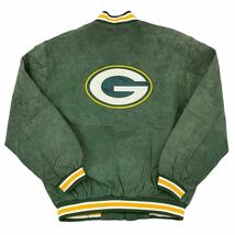 NFL Green Bay Packers レザー ジャケット M グリーン スエード Spotlight チーム ロゴ ワッペン スタジャン グリーンベイ パッカーズ_画像3