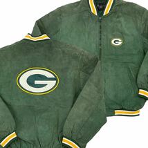 NFL Green Bay Packers レザー ジャケット M グリーン スエード Spotlight チーム ロゴ ワッペン スタジャン グリーンベイ パッカーズ_画像1