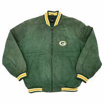 NFL Green Bay Packers レザー ジャケット M グリーン スエード Spotlight チーム ロゴ ワッペン スタジャン グリーンベイ パッカーズ_画像2