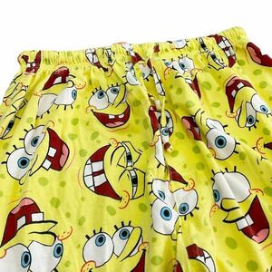 スポンジボブ SpongeBob SquarePants パジャマパンツ M イエロー 総柄 ロゴ キャラクター イージーパンツ ルームウェア パンツ USA 古着