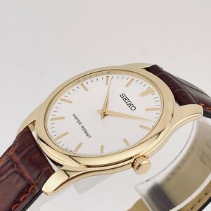 1122◎セイコー/SEIKO 腕時計 セレクション SCXP032 生活防水 ビジネス 本革ベルト 薄型ケース 白文字盤 ゴールド メンズ【1124】