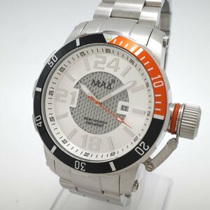 1261〇/MAX XL WATCHES 腕時計 Special Edition 5-MAX 546 メタル/ラバー ベルト交換可能 20気圧防水 メンズ シルバー/オレンジ【1124】