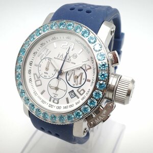 1287〇/MAX XL WATCHES 腕時計 5-MAX513 クロノグラフ ラバーベルト カラージルコニア付 5気圧防水 レディース ブルー【1124】