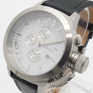 1335▲ MAX XL WATCHES 腕時計 5-MAX521 5気圧防水 クロノグラフ 縦三つ目 カレンダー 重厚感 メンズ シルバー 交換用レンズ3枚付【1124】