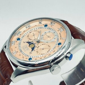 1477◎JMW TOKYO 腕時計 ムーンフェイズ 曜日・月・日付表示 100m防水機能 本革ベルト ローマンインデックス【0104】