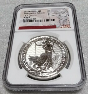 イギリス 2023 ブリタニア銀貨 NGC MS69 ブリタニアラベル付き