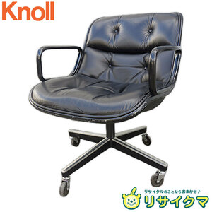 【中古】F▼ノル ノール Knoll ポロックチェア エグゼクティブチェア レザー 本革 キャスター 昇降可 リクライニングなし 4本脚 (22133)