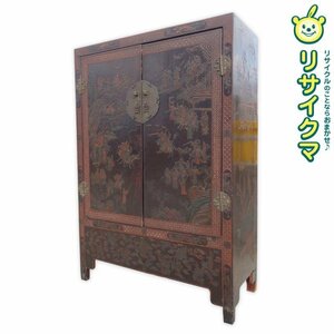 [ used ]OV chest of drawers China Tang thing vessel department tea chest of drawers lacquer paint flowers and birds landscape person dragon writing sama era thing width 1100 (30259)