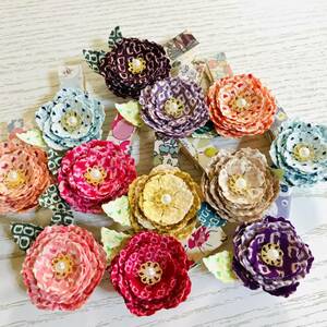 ハンドメイド☆リバティ☆布花☆正絹☆しぼり☆木製ピンチ☆１２本☆完成品