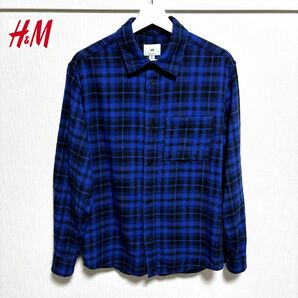 H&M チェックフランネルシャツ ブルー S