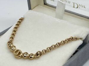 美品【Christian Dior ネックレス】CDロゴ ラインストーン4石 ゴールドカラー◆クリスチャン・ディオール◆箱付◆レディース アクセサリー